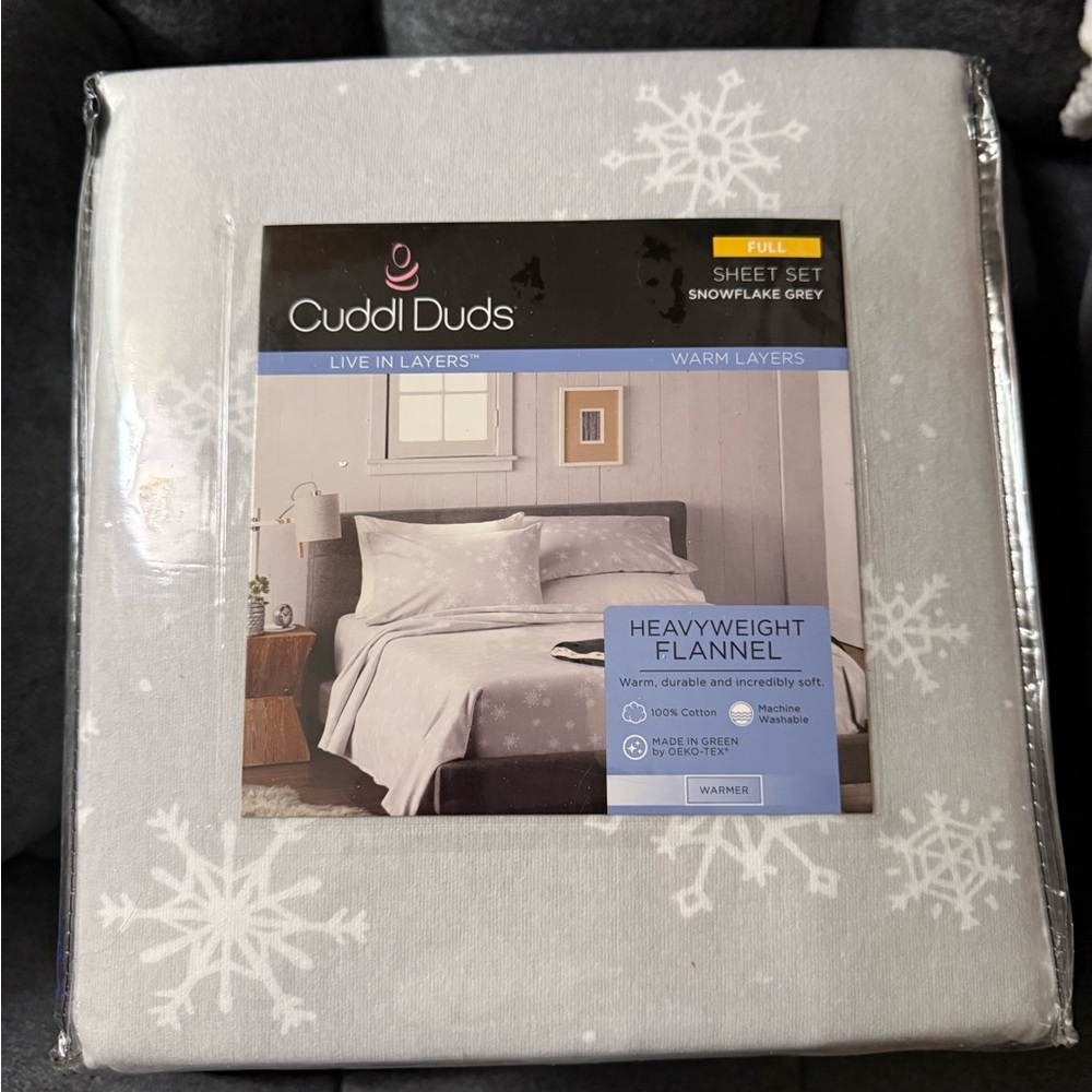 Cuddl Duds Snowflake Patterned Heavyweight Flannel Sheet Set